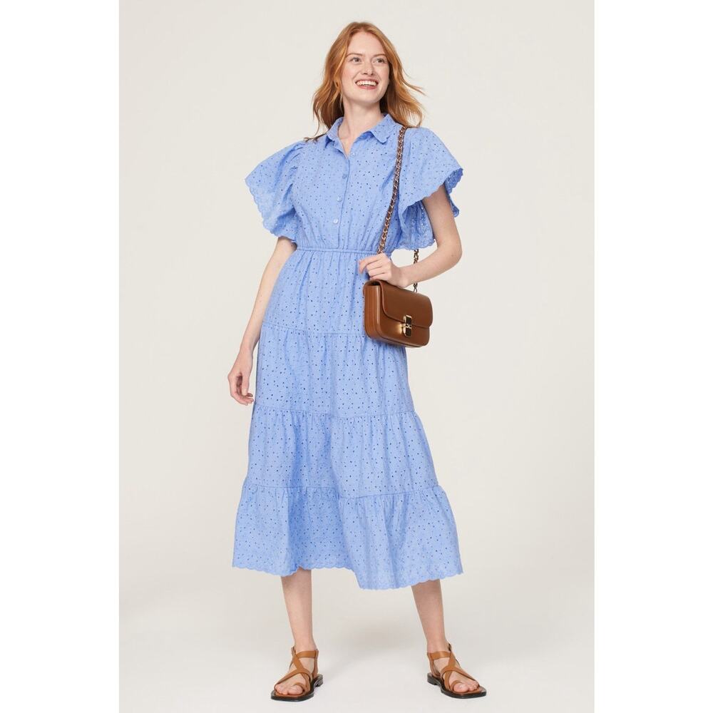 Slate & Willow Blue Eyelet Midi Dress Size XS Pre Owned